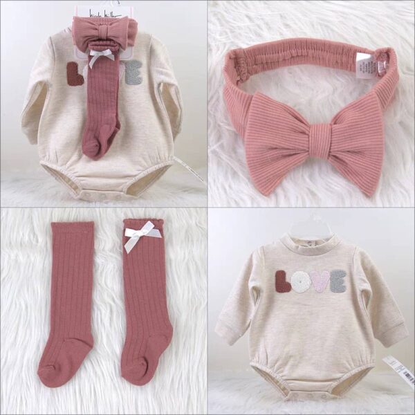 CREAM & DUSTY PINK BABY BODYSUIT SET.