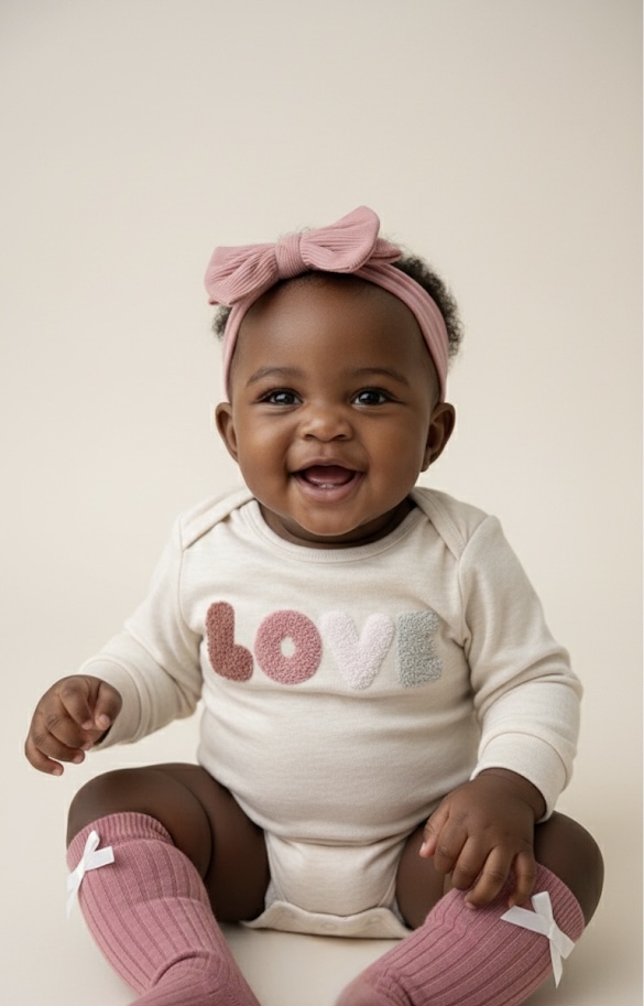 CREAM & DUSTY PINK BABY BODYSUIT SET.