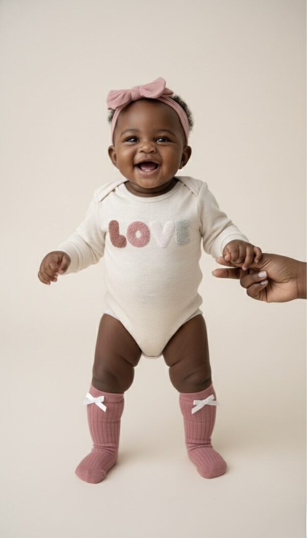 CREAM & DUSTY PINK BABY BODYSUIT SET.