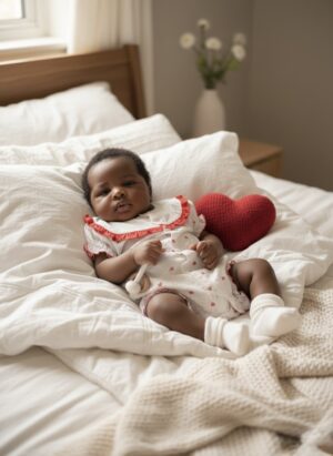 White & Red Heart-Print Romper.