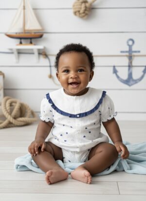 White & Blue Heart Sailor Romper