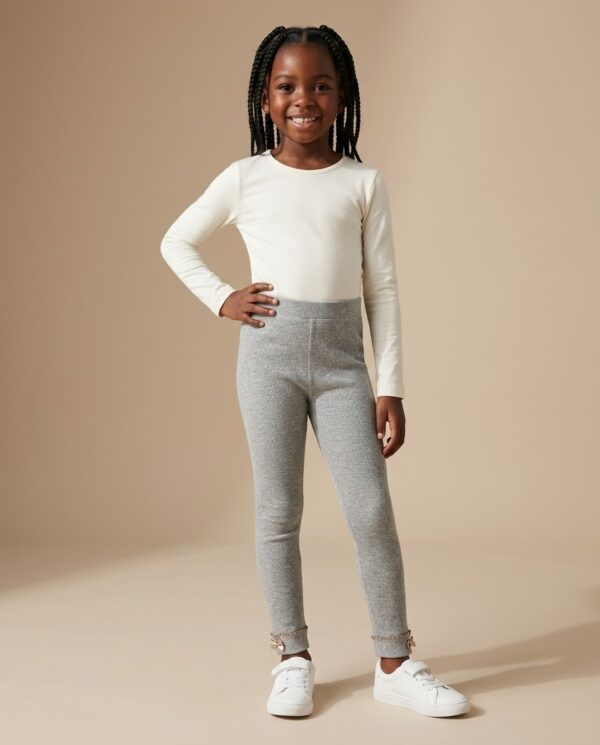 GREY RIBBED BOW LEGGINGS.