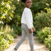 GREY RIBBED BOW LEGGINGS.