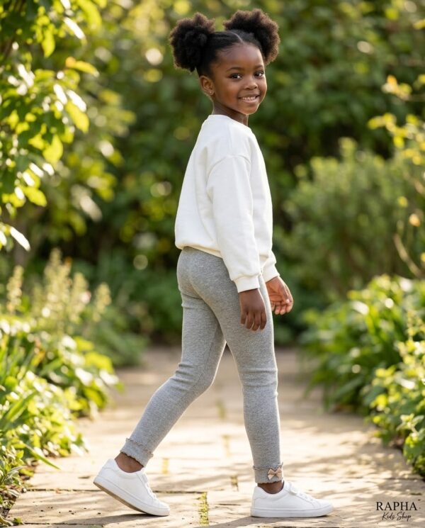GREY RIBBED BOW LEGGINGS.