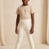 IVORY WHITE RIBBED ANKLE BOW COTTON LEGGINGS.